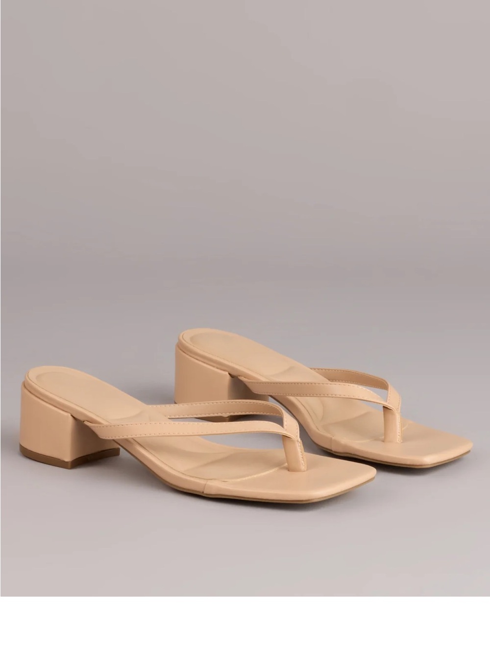Women’s Beige Block Heel Thong Sandals